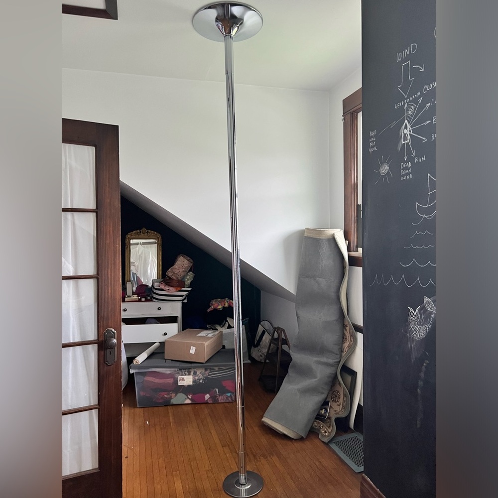 Dance pole workout. steel and chrome